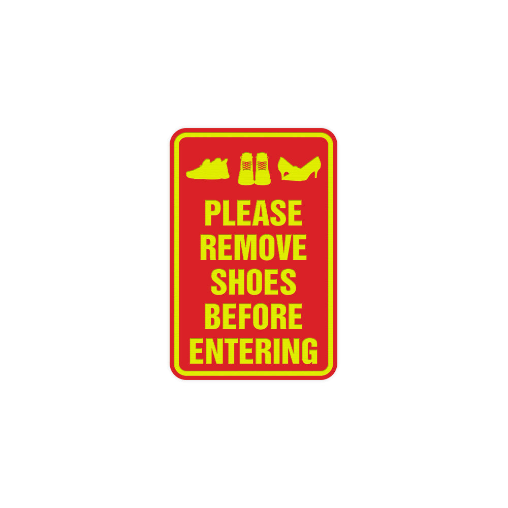 Portrait Round please remove shoes before entering Sign with Adhesive Tape, Mounts On Any Surface, Weather Resistant