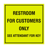 Square Restroom For Customers Sign with Adhesive Tape, Mounts On Any Surface, Weather Resistant