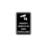 Portrait Round Property Under 24 HR Video Surveillance Sign with Adhesive Tape, Mounts On Any Surface, Weather Resistant