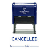 Blue Cancelled By Date Self Inking Rubber Stamp