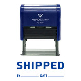 Blue SHIPPED By Date Self Inking Rubber Stamp