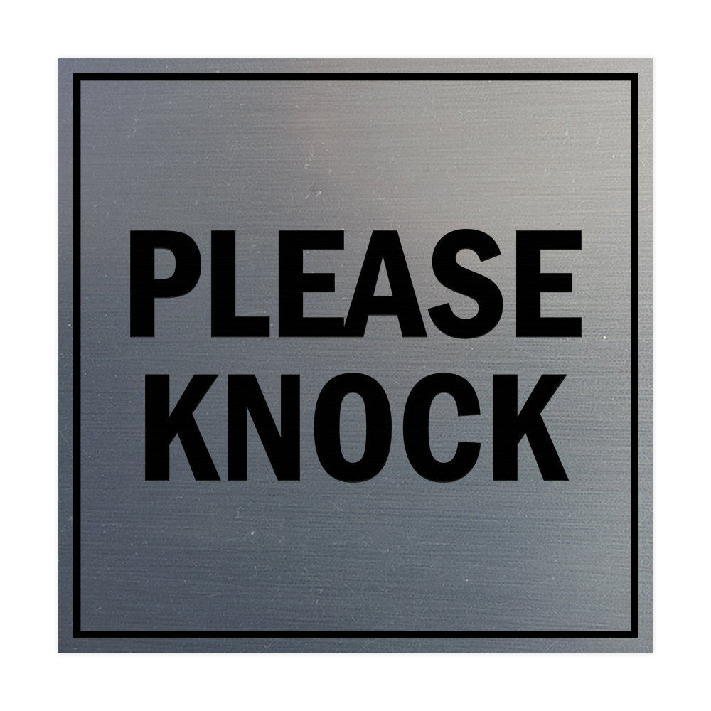 Square Please Knock Sign with Adhesive Tape, Mounts On Any Surface, Weather Resistant