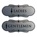 Designer Ladies and Gentlemen Figurines Restroom Signs (Set of 2) For Walls or Doors