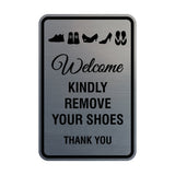 Portrait Round Welcome Kindly Remove Your Shoes Thank You Sign with Adhesive Tape, Mounts On Any Surface, Weather Resistant