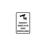 Portrait Round Property Under 24 HR Video Surveillance Sign with Adhesive Tape, Mounts On Any Surface, Weather Resistant