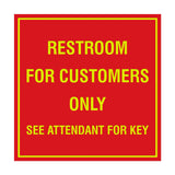 Square Restroom For Customers Sign with Adhesive Tape, Mounts On Any Surface, Weather Resistant