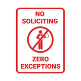 Portrait No Soliciting Zero Exceptions Wall or Door Sign